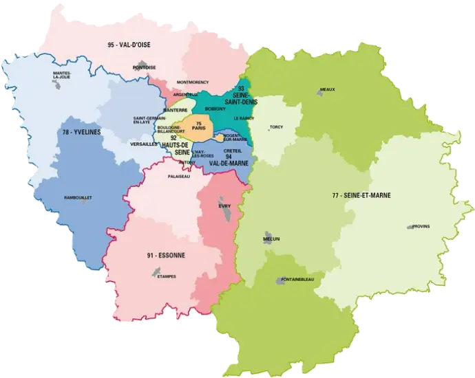Carte des zones d'intervention Thosian en Île-de-France